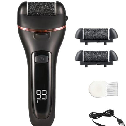 Black Rechargeable Electric Foot File Callus Remover with LED Display and USB Charging