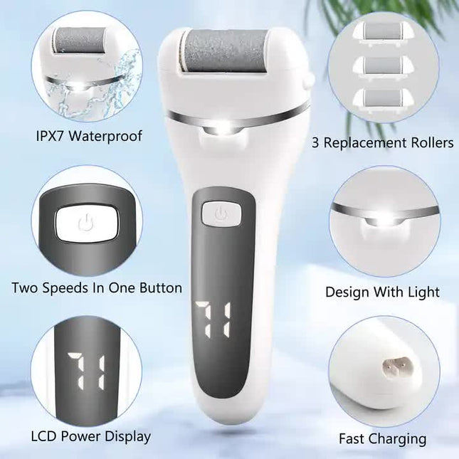 Blue Rechargeable Electric Foot File Callus Remover with LED Display and USB Charging – product detail