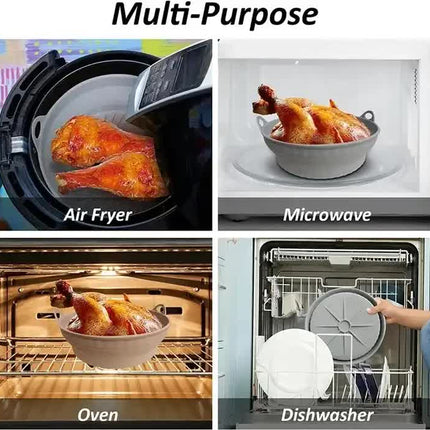 3D Round Air Fryer Silicone Liners - Food-Grade, Non-Stick, Reusable Basket Mats for Air Fryers, Ovens, and Microwaves (4 PCS Blue)