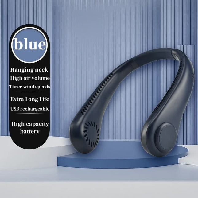 2PCS Blue Leafless Hanging Neck Fan