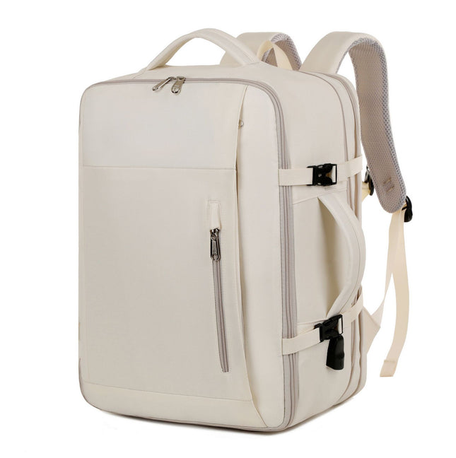 Beige Expandable Backpack with USB Port