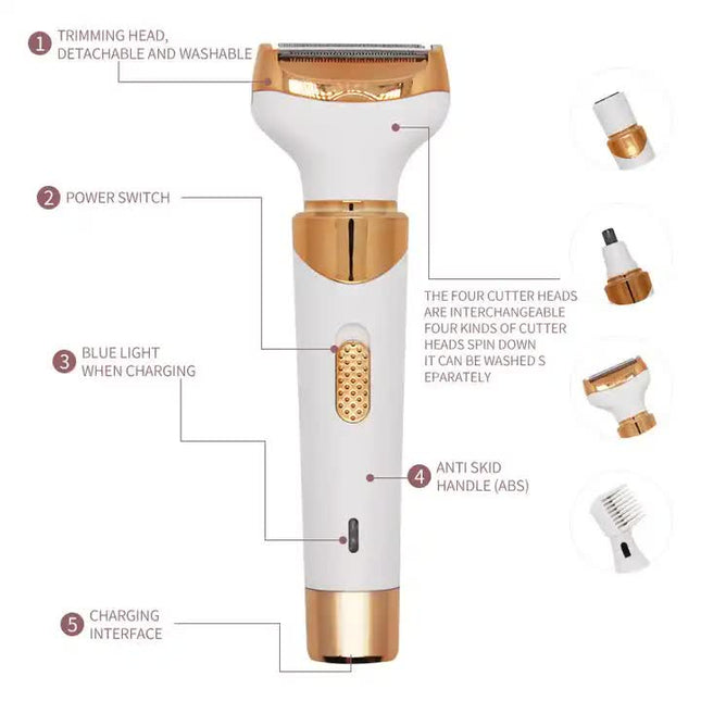 Women's 4-in-1 Electric Hair Removal Razor for Sensitive Areas – product detail