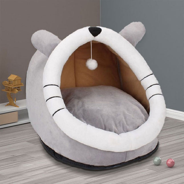 Gray Totoro Half-Enclosed Cat Bed (28x28x30cm)