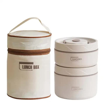 Beige 304 Stainless Steel Microwave Safe Lunch Box Set (2-Pack) with Insulated Bag, Removable liner, 400+600ML