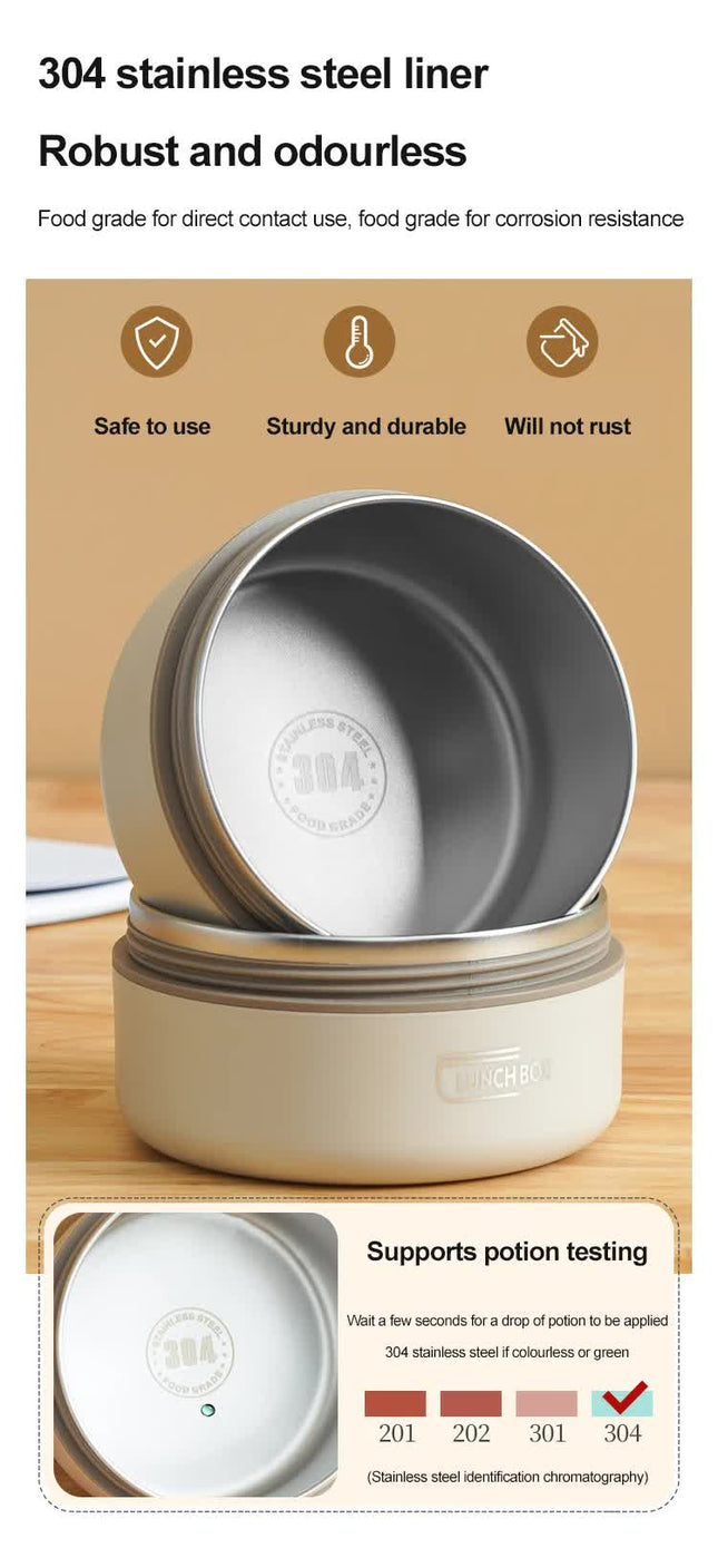 Beige 304 Stainless Steel Microwave Safe Lunch Box Set (2-Pack) with Insulated Bag, Removable liner, 400+600ML