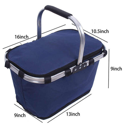 Black Portable Picnic Basket - Foldable Insulated Outdoor Shopping Basket, Meal Delivery & Takeout Carrier