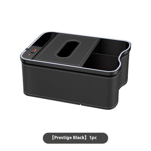 Black Car Armrest Storage Box with LED Ambient Light
