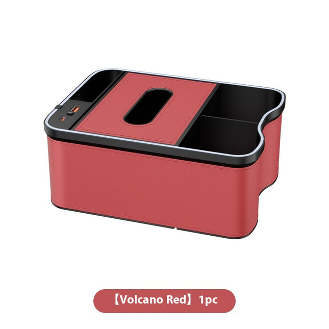 Volcano Red Car Armrest Storage Box with LED Ambient Light