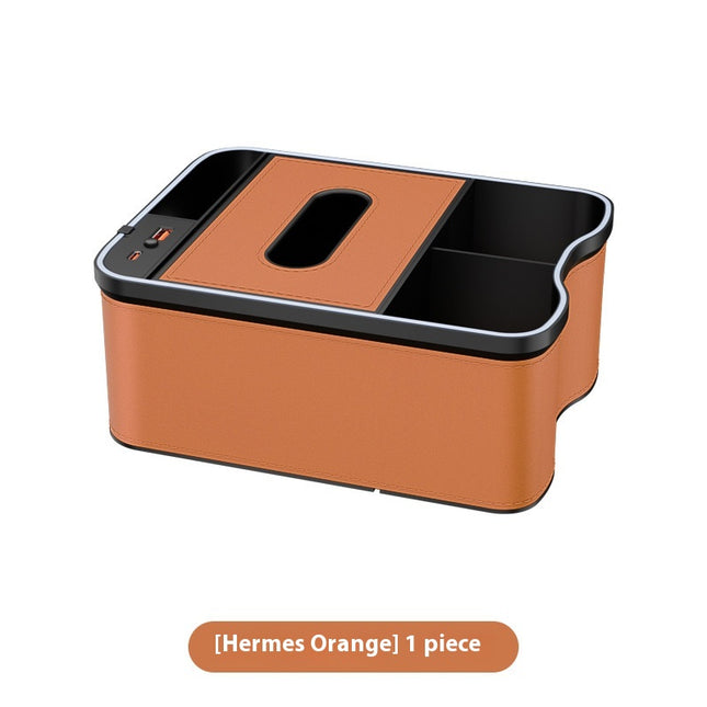 Mermes Orange Car Armrest Storage Box with LED Ambient Light