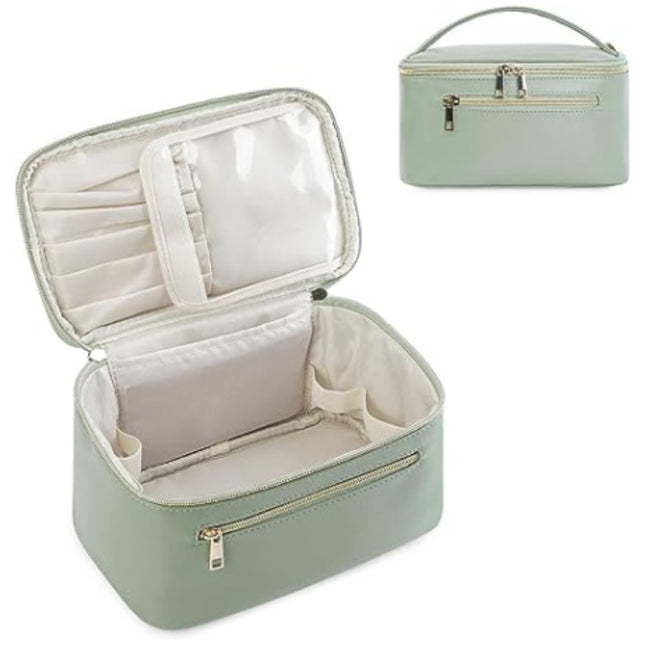 Green PU Leather Large Capacity Makeup Bag