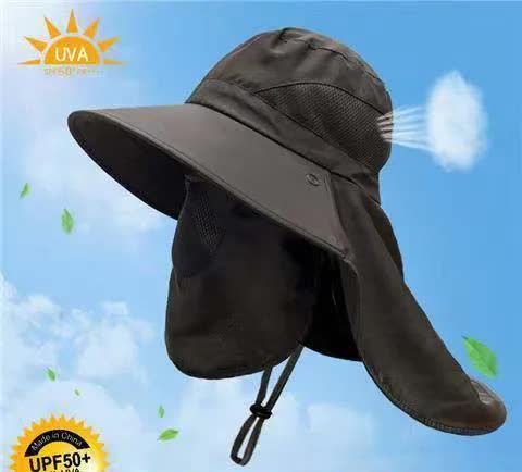 Black Outdoor UV Protection Hat for Men