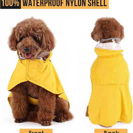 M Yellow Reflective Adjustable Pet Raincoat with Hood - Waterproof Dog Jacket, Adjustable Dog Poncho for Outdoor Protection