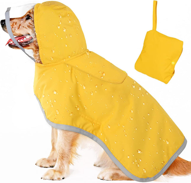 L Yellow Reflective Adjustable Pet Raincoat with Hood