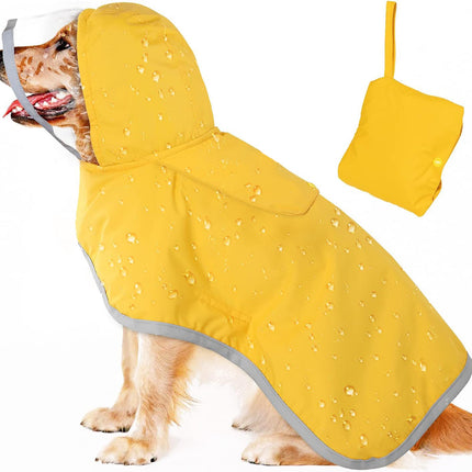 XXL Yellow Reflective Adjustable Pet Raincoat with Hood - Waterproof Dog Jacket, Adjustable Dog Poncho for Outdoor Protection