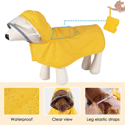 XXXL Yellow Reflective Adjustable Pet Raincoat with Hood - Waterproof Dog Jacket, Adjustable Dog Poncho for Outdoor Protection