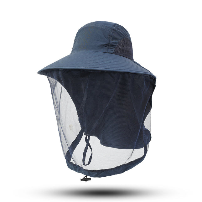 Navy Blue Outdoor Mosquito-Proof Hat with Face Shield