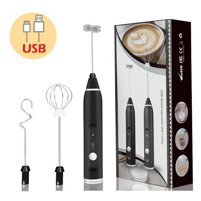 Black 304 Stainless Steel 3-Speed Handheld Electric Milk Frother Egg Beater Paint Mixer and Milk Powder