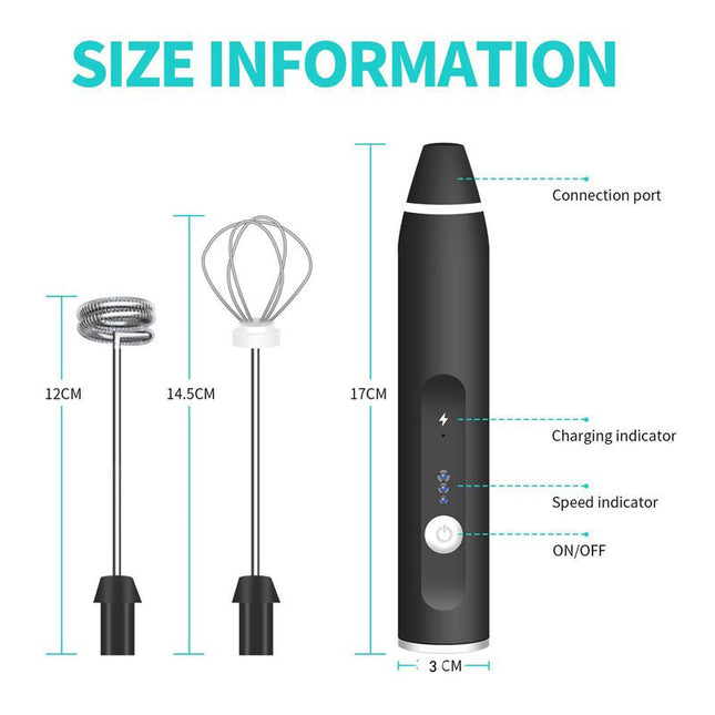 Black 304 Stainless Steel 3-Speed Handheld Electric Milk Frother Egg Beater Paint Mixer and Milk Powder – product detail