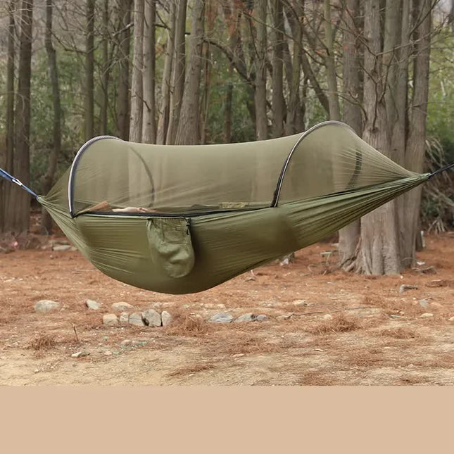 Military Green Outdoor Camping Hammock with Mosquito Net Anti-Tip Nylon Fabric Single/Double Person
