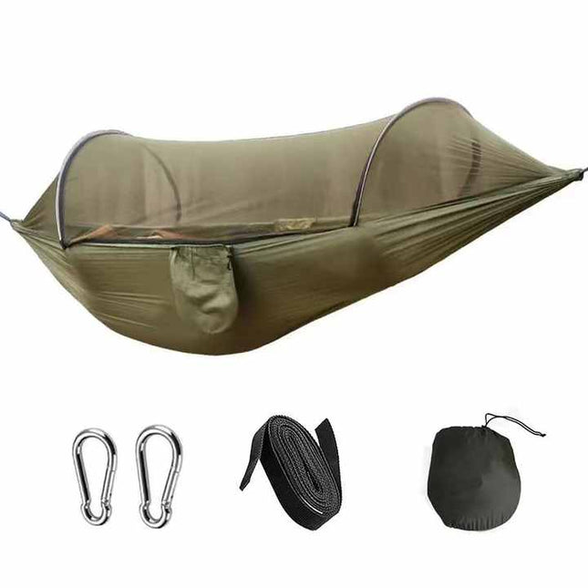 Military Green Outdoor Camping Hammock with Mosquito Net Anti-Tip Nylon Fabric Single/Double Person – product detail