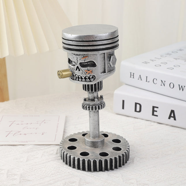 Piston Skull Face Sculpture Resin Gear Decor Industrial Style Home Decoration – product detail