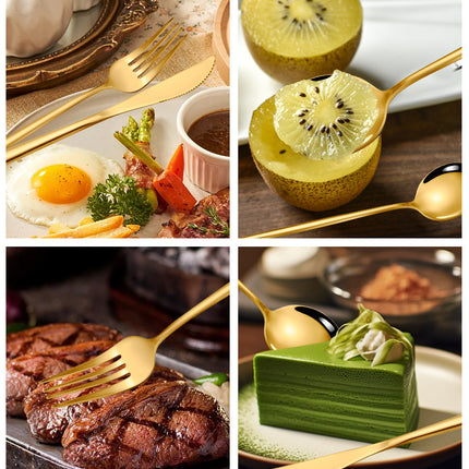 Gold Color Premium 24-Piece Stainless Steel Cutlery Set - Elegant Golden Steak Knife, Fork, and Spoon Set in Luxury Gift Box