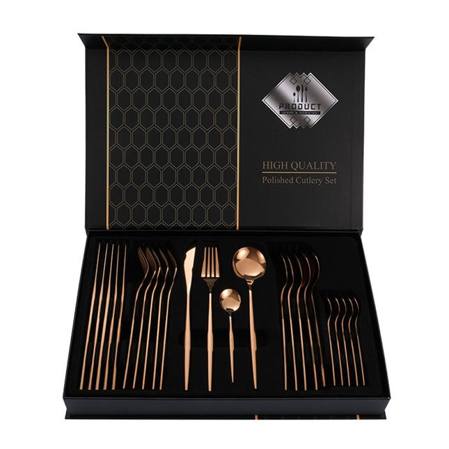 Rose Gold Color Premium 24-Piece Stainless Steel Cutlery Set