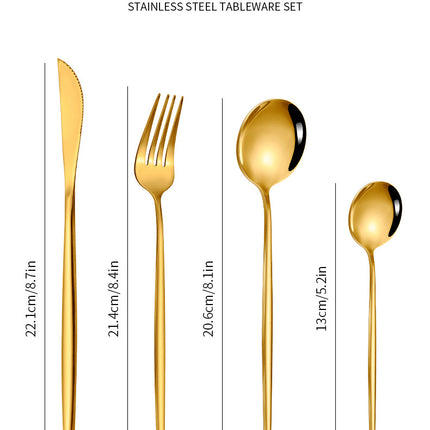Colorful Color Premium 24-Piece Stainless Steel Cutlery Set - Elegant Golden Steak Knife, Fork, and Spoon Set in Luxury Gift Box