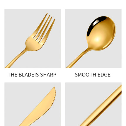 Colorful Color Premium 24-Piece Stainless Steel Cutlery Set - Elegant Golden Steak Knife, Fork, and Spoon Set in Luxury Gift Box