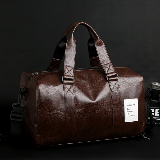 Brown Men's Large-Capacity PU Leather Gym Bag