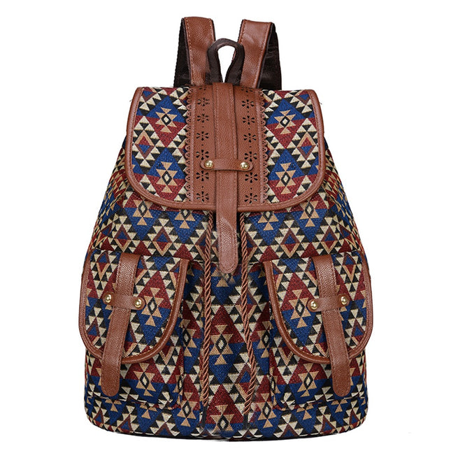 Lozenge Pattern Bohemian Style Canvas Backpack