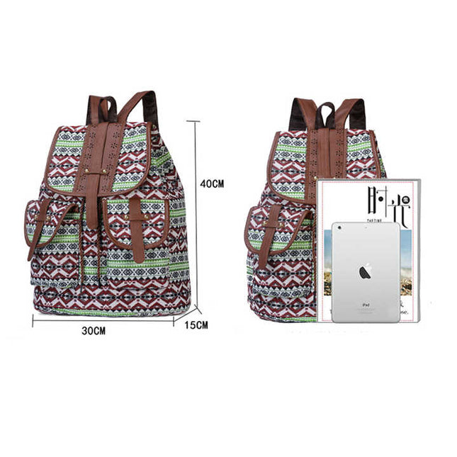 Lozenge Pattern Bohemian Style Canvas Backpack – product detail