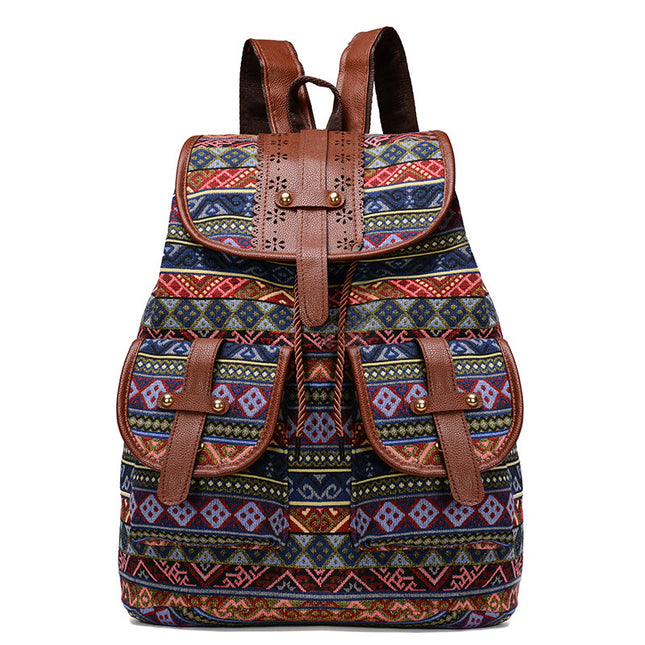 Diamond Pattern Bohemian Style Canvas Backpack
