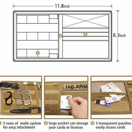 Black Car Sun Visor Organizer - Tactical Molle Storage Panel with Multi-Pocket Design