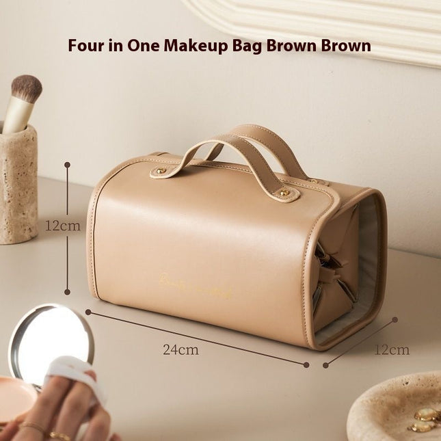 Brown Roll-Up Travel Makeup Bag