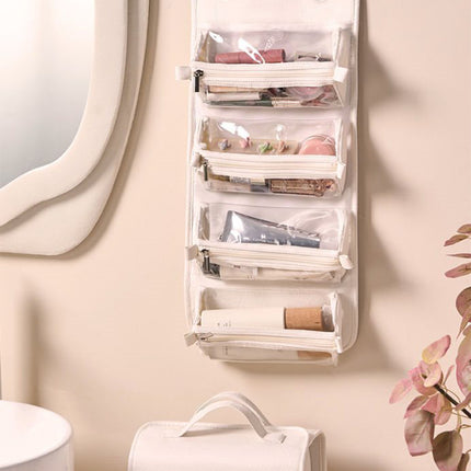Brown Roll-Up Travel Makeup Bag - Compact Cosmetic Organizer with Multiple Compartments