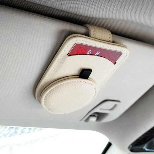 Beige Multifunctional Car Sun Visor Glasses Clip with Card Holder – product detail