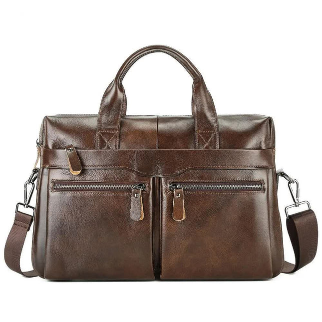 Coffee Men's Genuine Leather Briefcase