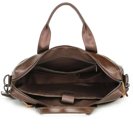 Coffee Men's Genuine Leather Briefcase - Classic Business Messenger Bag