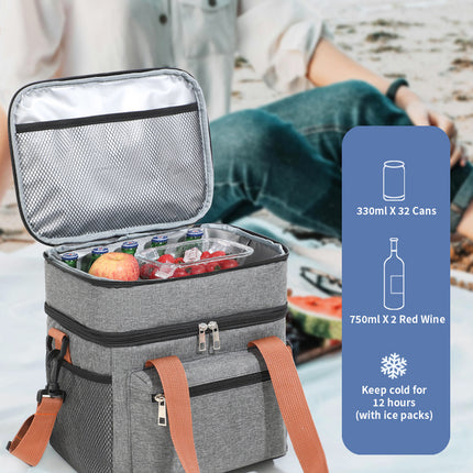 Grey Waterproof Insulated Lunch Bag - Leakproof Thermal Cooler for Food and Drinks