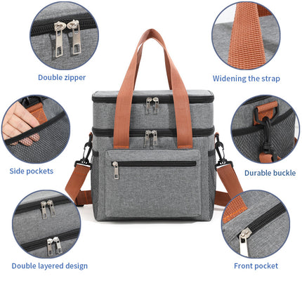 Grey Waterproof Insulated Lunch Bag - Leakproof Thermal Cooler for Food and Drinks