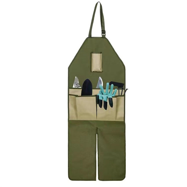 Khaki Pocket Heavy-Duty Gardening Apron with Adjustable Straps and Multi-Pocket Design V888-ELOSUNG12711
