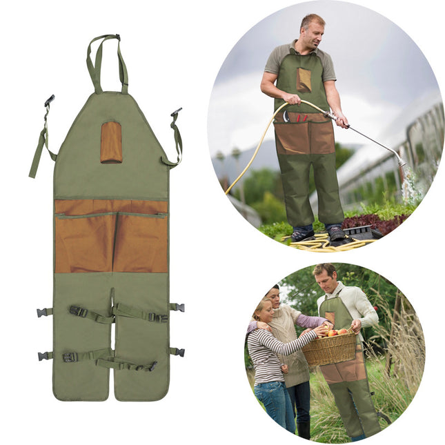 Khaki Pocket Heavy-Duty Gardening Apron with Adjustable Straps and Multi-Pocket Design – product detail