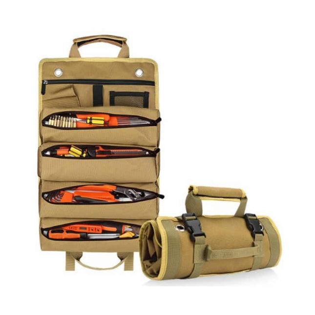 Khaki Portable Roll-Up Tool Organizer with Zippered Pockets V888-ELOSUNG12745
