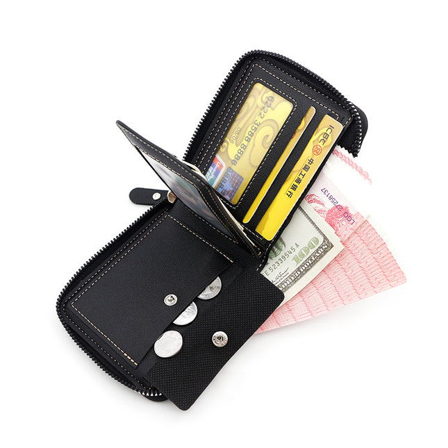 Dark Brown Men's Leather Wallet with Zipper and Horse Embossed Design – product detail