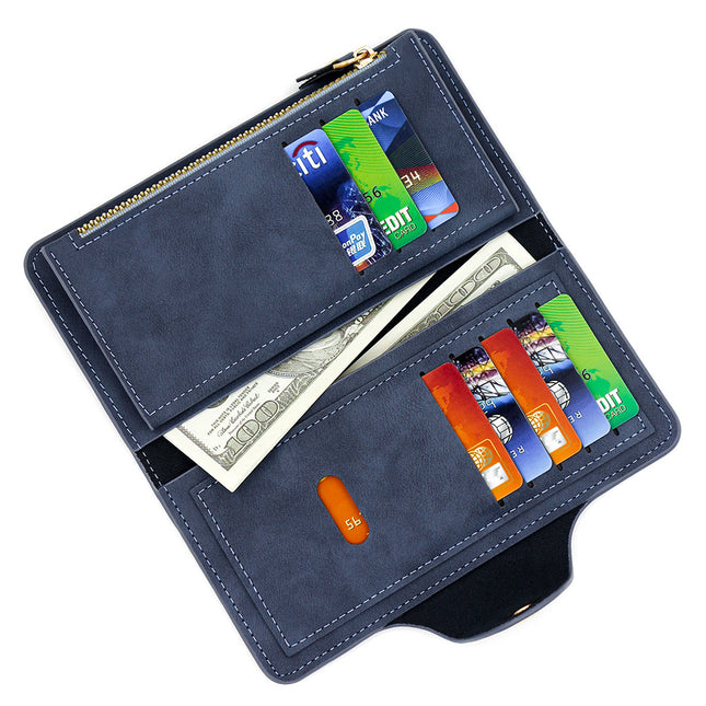 Brown Women's Long Zipper Wallet with Button Closure – product detail