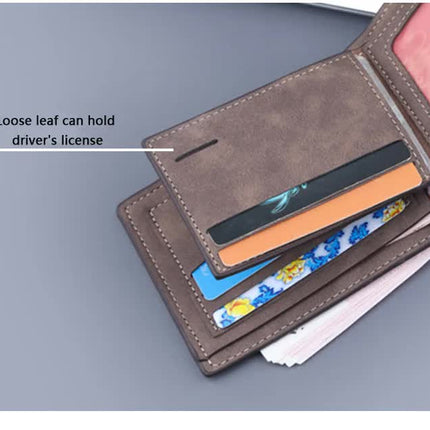 Black Men's Genuine Leather Bifold Wallet - Compact Design with Multiple Card Slots