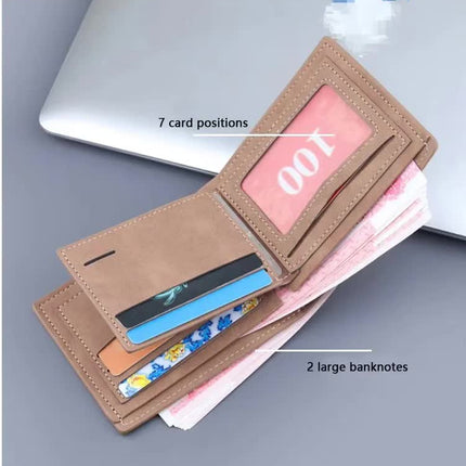 Black Men's Genuine Leather Bifold Wallet - Compact Design with Multiple Card Slots