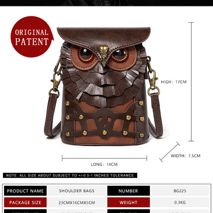 Handcrafted Leather Owl Crossbody Bag – Unique Retro Design Shoulder Purse for Women