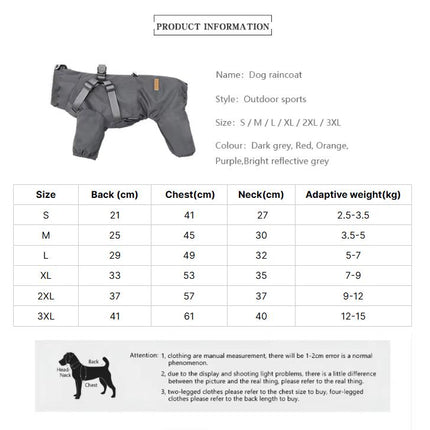 S Laser Adjustable Waterproof Reflective Dog Raincoat with Harness Design
